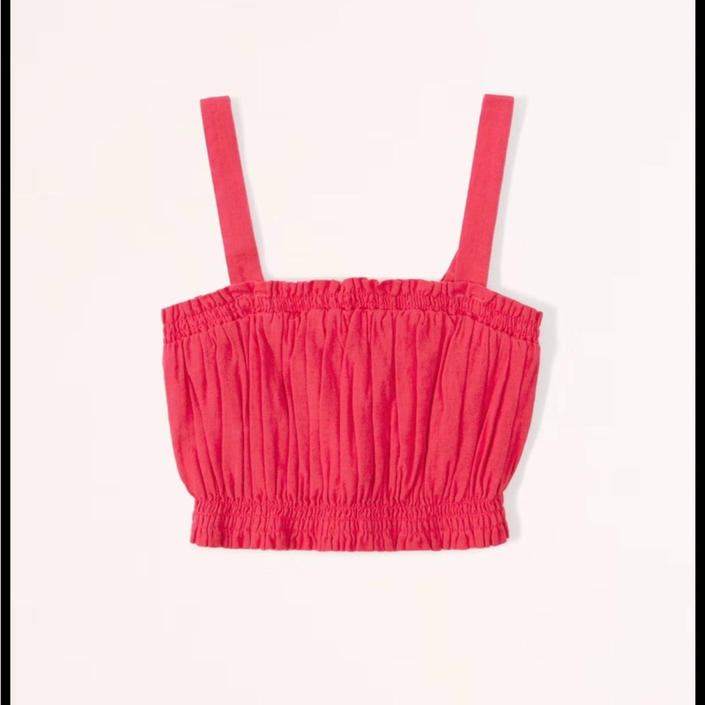 Abercrombie & Fitch Pink Linen Blend Ruched Crop Top